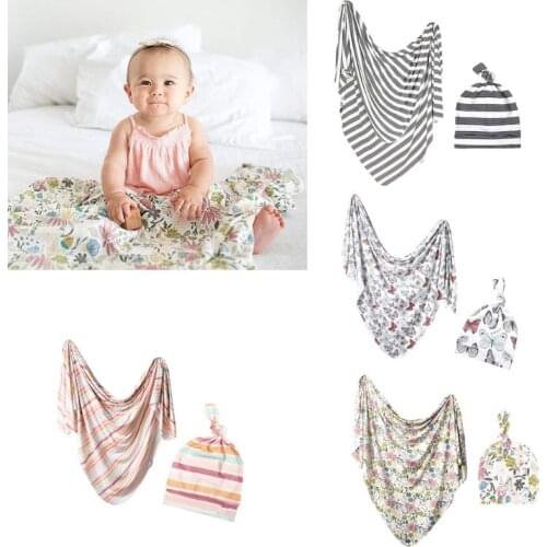 Newborn Baby Cotton Swaddle Wrap Blanket Sleeping Bag Swaddling Headband Sets 24BE