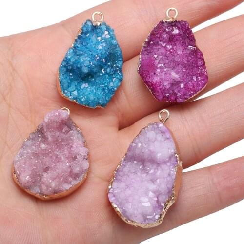 New Natural Druzy Agates Stone Pendant Charms Irregular Crystal Cluster Pendants For Necklace Jewelry Making DIY Fine Gifts