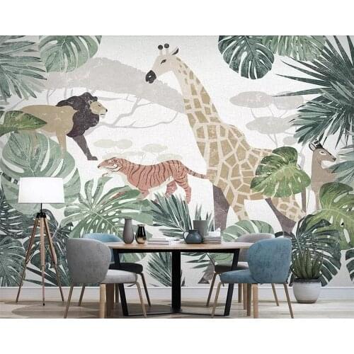 Custom wallpaper mural Nordic fabric tropical plant animal giraffe TV background wall paper home decoration bedroom 3d wallpaper
