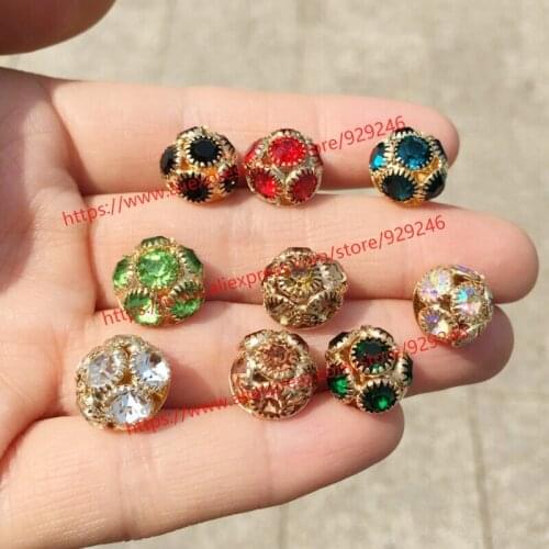 Wholesale 50pcs/lot round ball button gold black red crystal rhinestone small button for shirt decorative button for sweaters