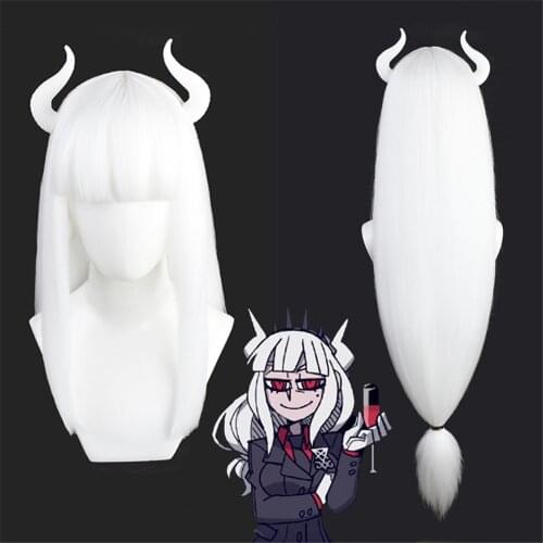 Helltaker Cosplay Wig Justice Lucifer Cerberus Zdrada Judgement Wig Halloween Cosplay White Wig Headwear