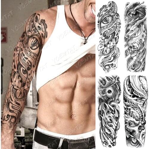 Large Arm Sleeve Tattoo Mechanical Gear Bionic Waterproof Temporary Tatto Sticker Eye Body Art Full Fake Tatoo Women Men