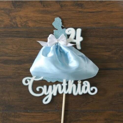 Personalize glitter ANY NAME AGE princess girl birthday cake toppers baby shower double-side glittery cake toppers