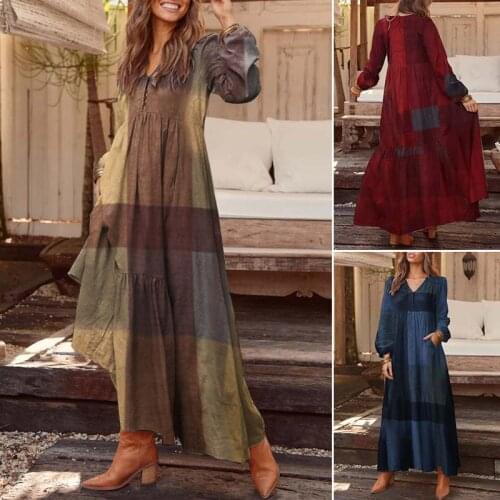Autumn Long Sleeve Long Maxi Dresses ZANZEA Women Bohemian Dress Kaftan Casual Summer Sundress Loose Fashion Vestidos Party Robe