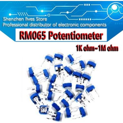 50pcs RM065 RM-065 100 200 500 1K 2K 5K 10K 20K 50K 100K 200K 500K 1M ohm Trimpot Trimmer Potentiometer variable resistor