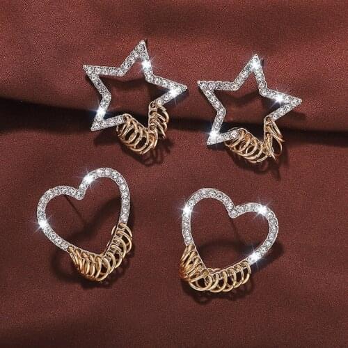 Lovely Heart Star Stud Earrings for Women Girl Rhinestone Statement Earring Wedding Party Beach Jewelry Holiday Birthday Gift