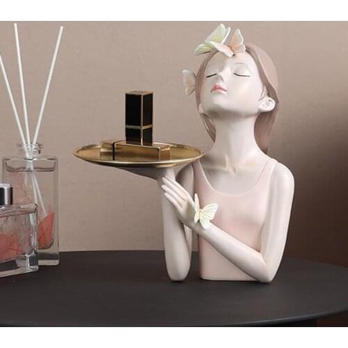 Butterfly Fairy Figures Girl Figurines Resin Tabletop Statues Creative Characters With Tray / Coffee Cup Home Decor Craft