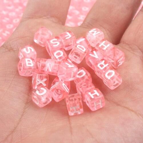Mixed 26 Letter Acrylic Beads Flat Alphabet Pink transparent Cube Loose Spacer For Jewelry Making Handmade Diy Bracelet Necklace