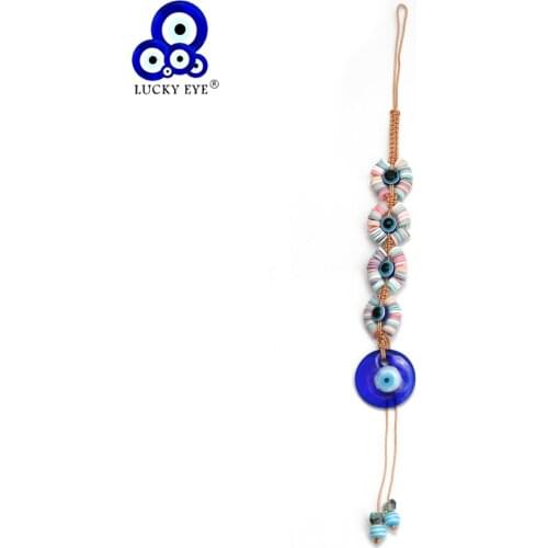 Lucky Eye Glass Blue Turkish Evil Eye Beads Pendant Wall Hanging Braided Rope Tassel Decoration for Home Living Room Car BE198