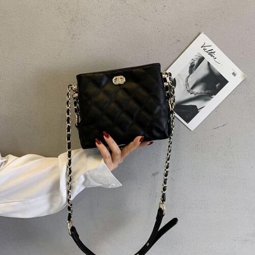 Fashion Lozenge Shoulder Bag Female PU Leather Bucket Bag Luxury Chain Crossbody Bag Advanced Messenger Handbag Lady Purse Bolso
