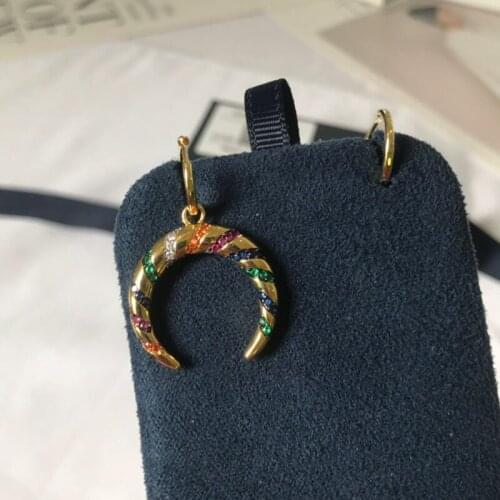 UMGODLY Fashion Earrings Yellow Gold Color Asymmetric Multicolor Zircon Stripes Moon Crescent Tribal Earrings Hoop Women Jewelry