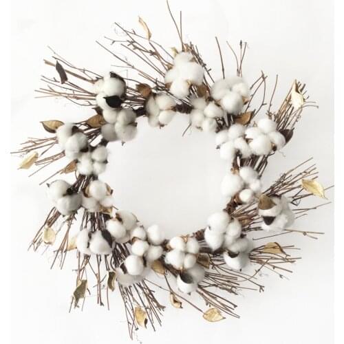 1pc/lot Natural Looking Artificial Cotton Plant Pods Wreath for Farmhouse Christmas Decoration