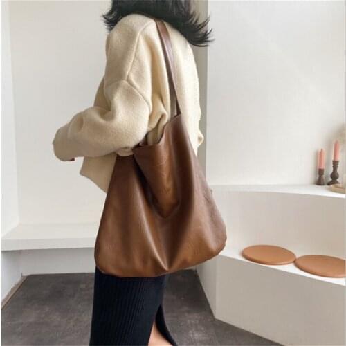 Vintage Soft Hobo Shoulder Bags For Women Simple Large Capacity Tote Female Shopper Bags PU Leather Work Ladies Handbags 2021