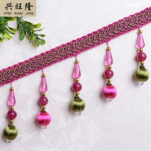 XWL 12M/Lot 8.5cm Wide Crystal Beads Curtain Lace Trim DIY Sewing Curtain Sofa Decorative Lace Ribbon Tassel Fringe Accessories