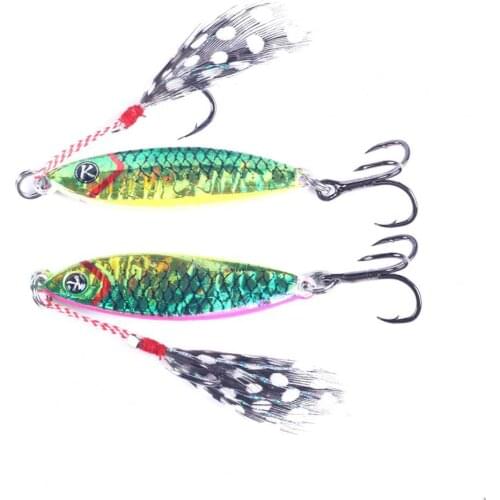 5Pcs/Set 4.8cm 14g Solid Fishing Lure Treble Hook with Feather Metal Jig Fishing Lure Trolling Hard Bait for Outdoor