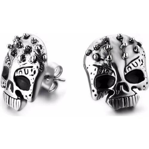 Skull Cool Earring Stud for Man Unisex Fashion Ear Piercing Jewelry 1 Pair Punk Ear Stud