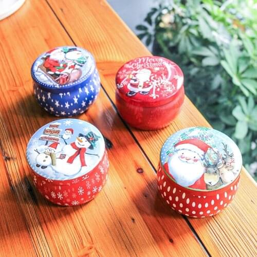 1Pc Christmas Box Gifts Tinplate Round Candy Can Storage Case Creative Snowman Santa Claus Shape Jewelry Storage Boxes Container