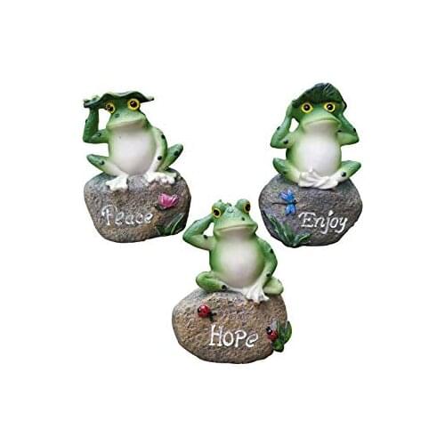 3 Pcs Frog Garden Statues Frogs Small lovely Decorations Sitting on Stone Sculptures Outdoor Decor Fairy Garden Ornaments