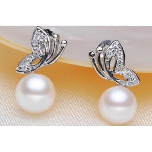 8-9mm AAA class butterfly Natural Freshwater Pearl Earrings