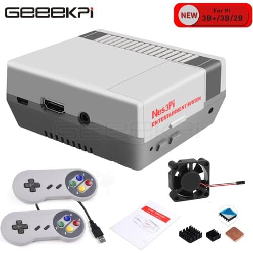 GeeekPi Nes3Pi NES Style Case Kit ABS Functional Cooling Fan Heatsinks Screwdrivers for Raspberry Pi 3B+ / 3B /2B