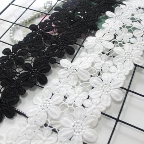 3yards balck white flowers Water soluble embroidery lace trim fabric ribbon dress clothes wedding lace DIY sewing accessories