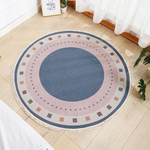 Cotton Linen Modern Hand Woven Tassel Round Floor Mat for Living Room Bedroom Tea Table Bedside Non-slip Area Rugs Floor Decor