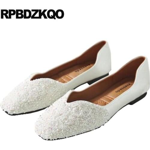 Beautiful Diamond Luxury Wedding Ballet Shoes 11 Ballerina 10 Women Rhinestone Bling Flats Large Size Square Toe Crystal White