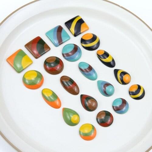 Handmade geometric round/square/oval shape color resin Flat back beads 40pcs/lot diy jewelry stud earrings pendant accessory