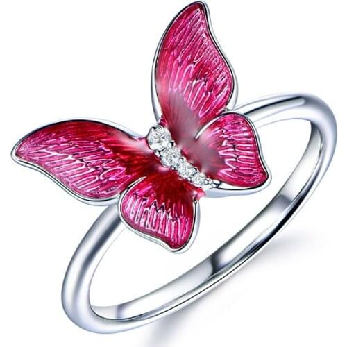 Hot sell creative enamel butterfly ring 925 silver fine zircon ring for women Party & Engagement DIY jewelry gifts Free shipping