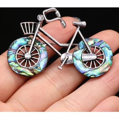 Natural Shell Little Brooches Bicycle Shape Alloy Pins for Girls Weddings Banquet Office Badge Pins Gifts
