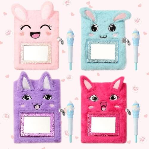 Cute Cartoon Plush Diary Journal Notebook with Lock Slow Rebound Gel Pen for Birthday Christmas Back to School Gift A5 Size