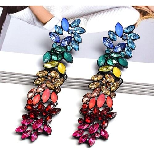 Trendy Elegant Long Multicolored Crystal Drop Earrings For Women Luxury Wedding Dangle Earrings Jewelry Gifts Brincos