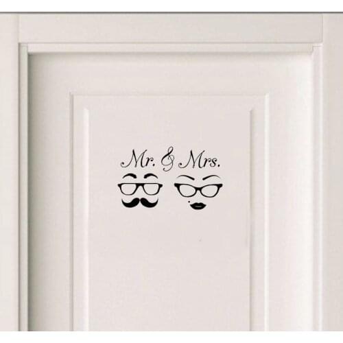"Mr & Mrs" Glasses Mustache Wedding Love Door Sticker Removable Home Decoration Accessories Wall Sticker A2194