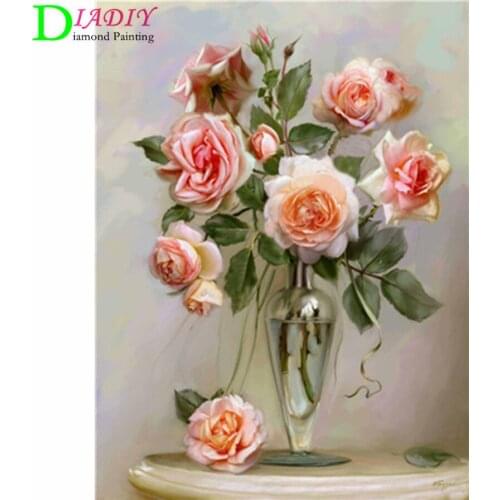 DIADIY 5D DIY Diamond Painting Flower Cross Stitch Kit Mosaic Diamond Embroidery Rose Full Square Drill Home Decoration