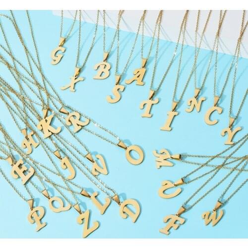 ZMZY A-Z Set 26pcs/lot Mixed Letter Necklace Pendant Alphabet Stainless Steel Choker Initial Necklaces Women Girl Jewelry Chain