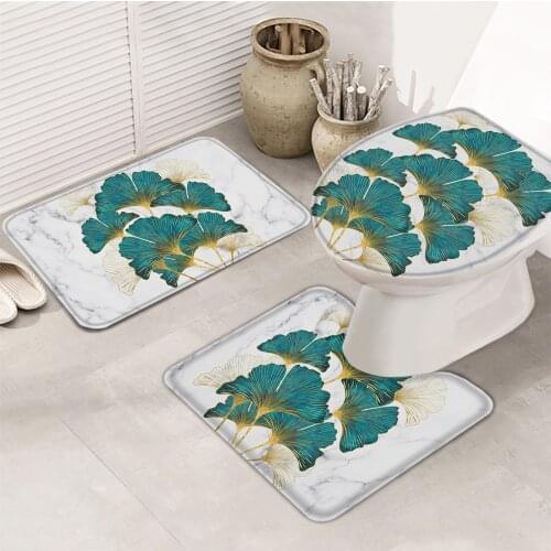 Ginkgo Biloba Marble Texture Bath Mat Set Bathroom Carpet Anti-Slip Bath Mat Doormats Decor Toilet Seat Cover Rug