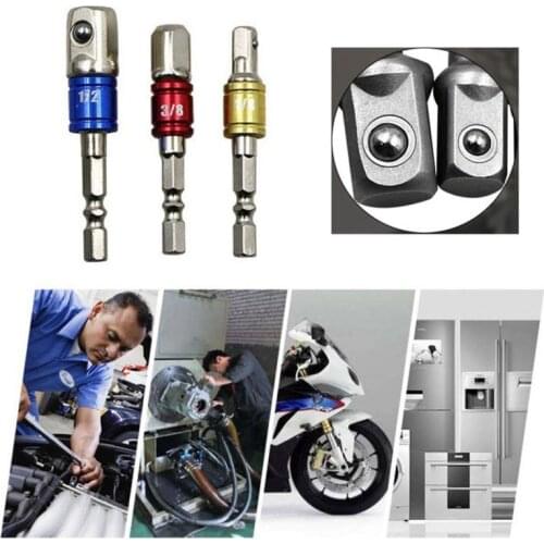 3pcs Color Socket Adapter Set 1/4" Hex Shank To 1/4" 3/8" 1/2" Square Head Impact Driver Drill Bits Power Tool Bar Drop Shipping