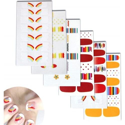 Rainbow Design Nail Wraps 1 Sheet Full Nail Stickers Self-Adhesive Nail Polish Strips Last 7 Days No Need Polish Top Stickers