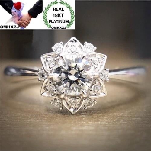 OMHXZJ Wholesale European Fashion Hot Woman Girl Party Birthday Wedding Gift Shiny Flower AAA Zircon 18KT White Gold Ring RR899