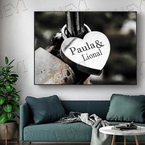 Personalized Love Padlock Print Hd Lovers Name Custom Canvas Painting Wall Art Decoration for Living Room Wedding Gift Cuadros