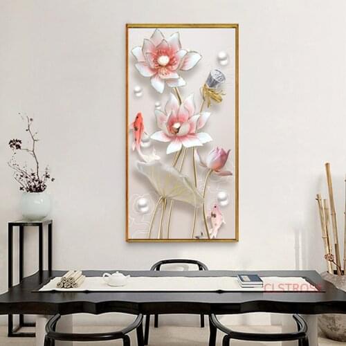 Pink Flower Poster Chinese Style Lotus Canvas Painting Modern Home Decoration Wall Art Pictures For Living Room Bedroom No Frame