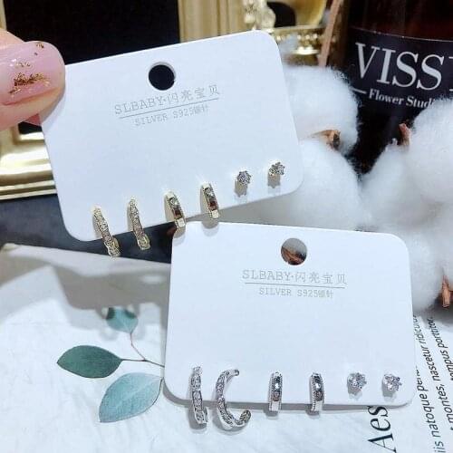Simple C-shaped earrings Korean version of small geometric size earring set color zircon all-match earrings