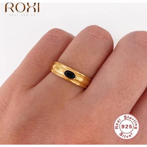 ROXI Fashion Black Zircon Crystals Open Rings for Women Men Party Finger Rings Real 925 Sterling Silver Ring Jewelry Anillos