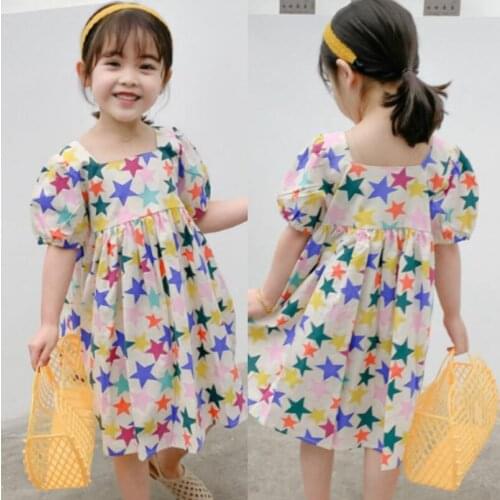 Retail 2021 Summer Baby Girls Star Dress, Princess Kids Cute Clothing 3-7T