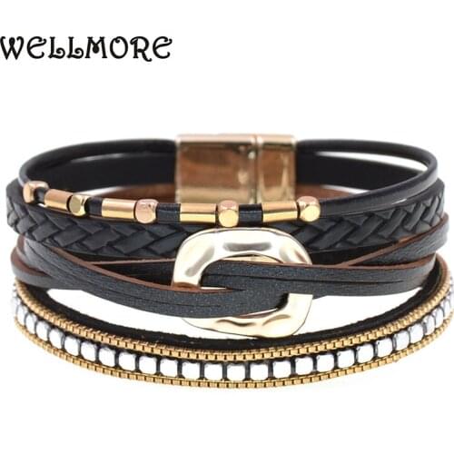 WELLMORE vintage leather bracelets for women 8 colors 3 size magnet charm Bracelets & Bangles Female fashion Jewelry