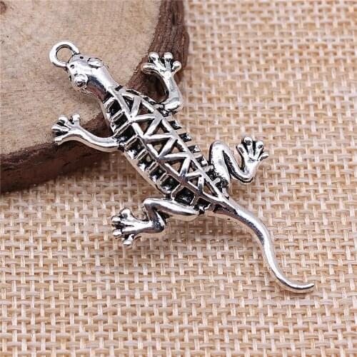 WYSIWYG 4pcs 50x26mm Animal Gecko Lizard Charm Pendants For Jewelry Making Antique Silver Color Lizard Pendants Charm Gecko