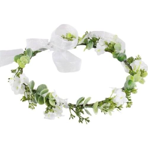 Forest Style Headband Tiara Imitation White Flower Aquatic Green Leaf Crown Headpiece Women Hair Wreath Halo Sweety Photo Prop