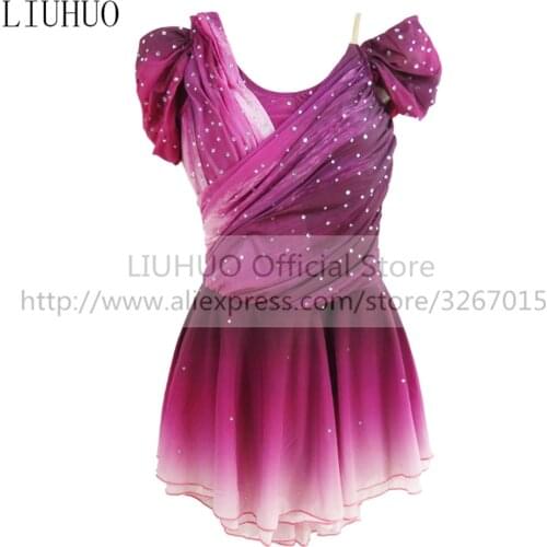 LIUHUO Womens Girls' Performance Rhythmic Gymnastics Competition Leotard Costume Ice Figure Skating Dress Gradient Red Wine