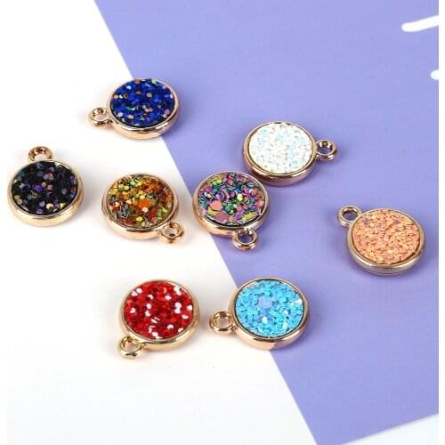 New Fashion 6Pcs 15MM Hole 3MM Round Resin Sequins Pendant Gold Floating Charms For DIY Handmade Earring Jewelry Findings