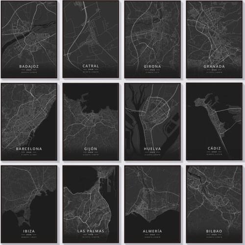 5D DIY Full Drill Diamond Painting Spain Barcelona City Map Diamond Embroidery Abstract Black White Room Decor Mosaic Art